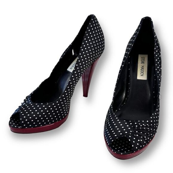 Steve Madden Black and White Polka Dot Heels size 7.5‎ - Picture 2 of 12
